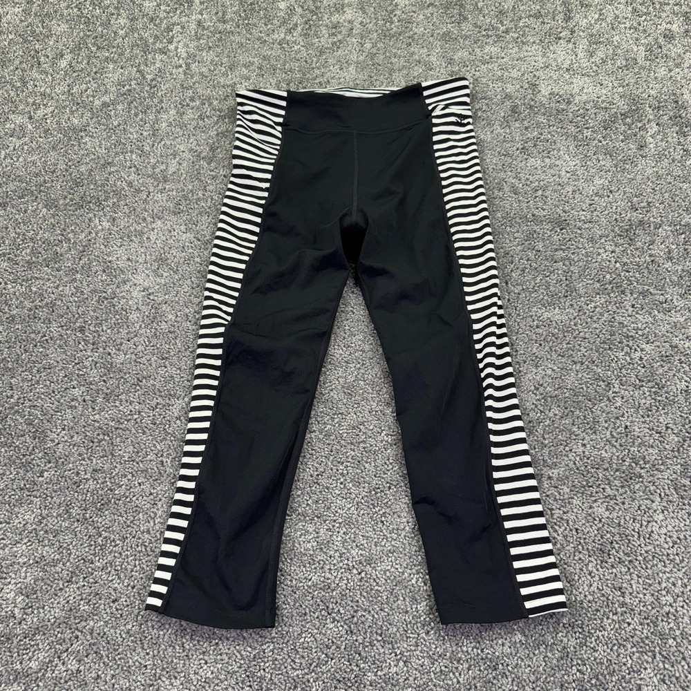 Coolibar Pants Capris Womens M Black White Stripe UPF 50 Hamoa Colorblock UV
